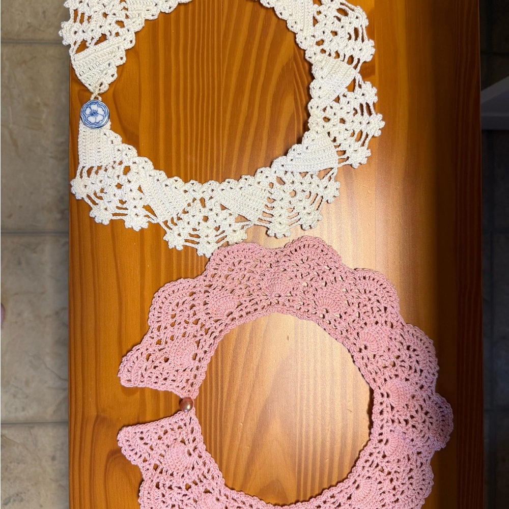 Handmade Crochet Lace Collars in Cream and Pink